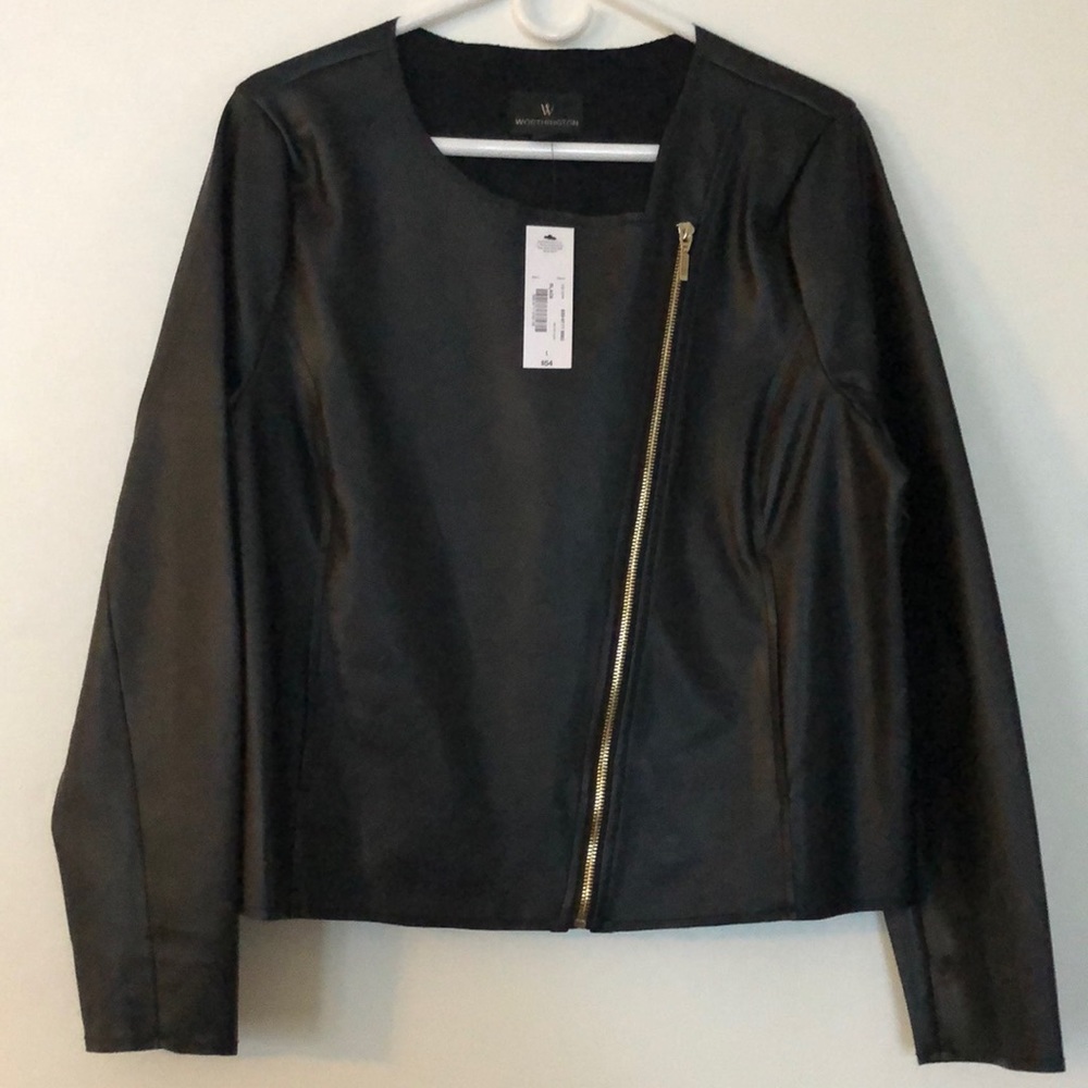 Worthington Black Faux Leather Jacket NWT L